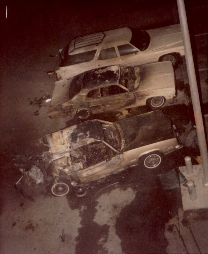 Archival photo of the Frank Rosenthal car bombing aftermath